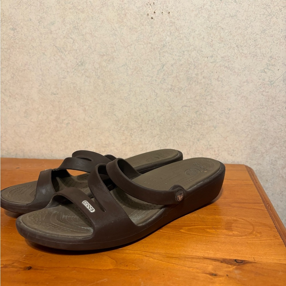Crocs Women's Patricia Wedge Heels Slide Sandals Brown Size 10